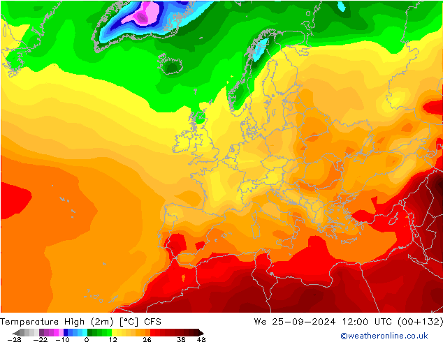 Nejvyšší teplota (2m) CFS St 25.09.2024 12 UTC