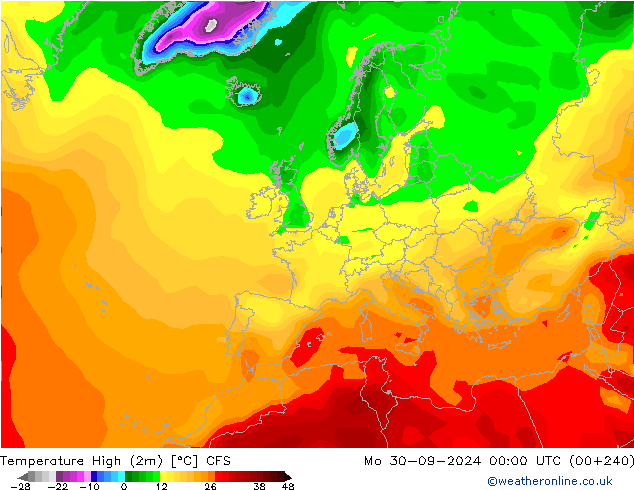 Temp. massima (2m) CFS lun 30.09.2024 00 UTC