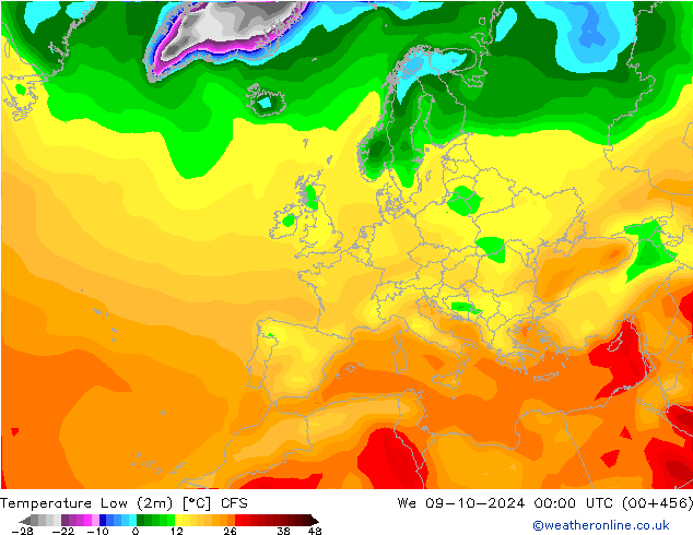 Min. Temperatura (2m) CFS śro. 09.10.2024 00 UTC