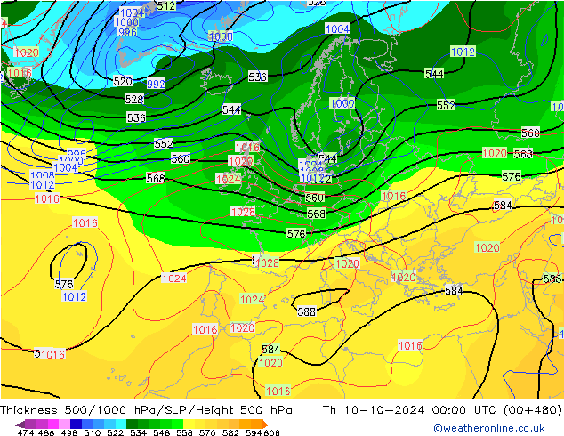 Thck 500-1000hPa CFS Th 10.10.2024 00 UTC