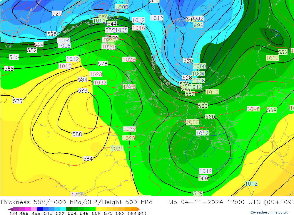 Schichtdicke 500-1000 hPa CFS Mo 04.11.2024 12 UTC