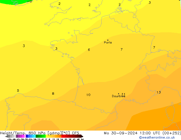 Height/Temp. 850 hPa CFS Mo 30.09.2024 12 UTC