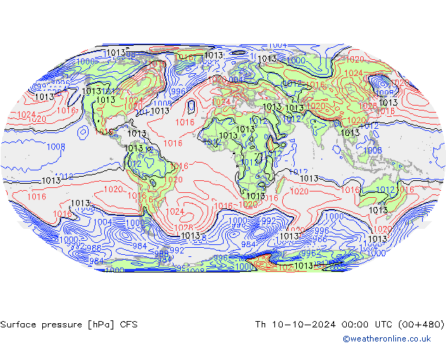 Presión superficial CFS jue 10.10.2024 00 UTC