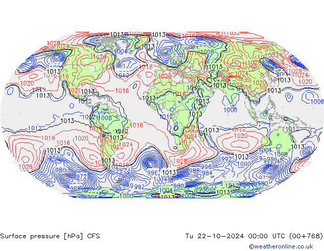 Surface pressure CFS Tu 22.10.2024 00 UTC