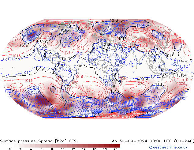 Luchtdruk op zeeniveau Spread CFS ma 30.09.2024 00 UTC