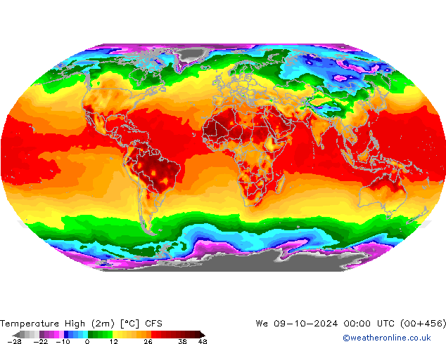 Темпер. макс 2т CFS ср 09.10.2024 00 UTC