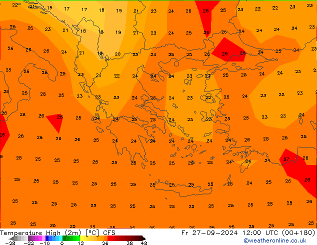 Темпер. макс 2т CFS пт 27.09.2024 12 UTC