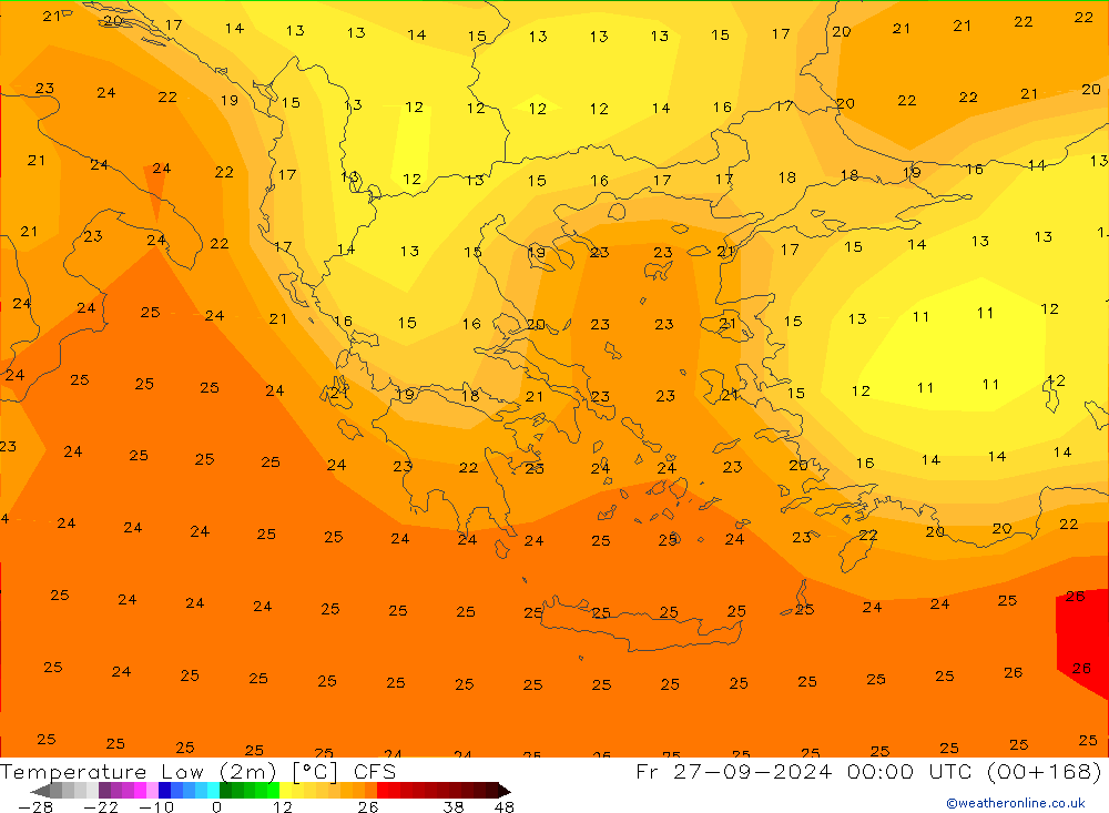 Minumum Değer (2m) CFS Cu 27.09.2024 00 UTC