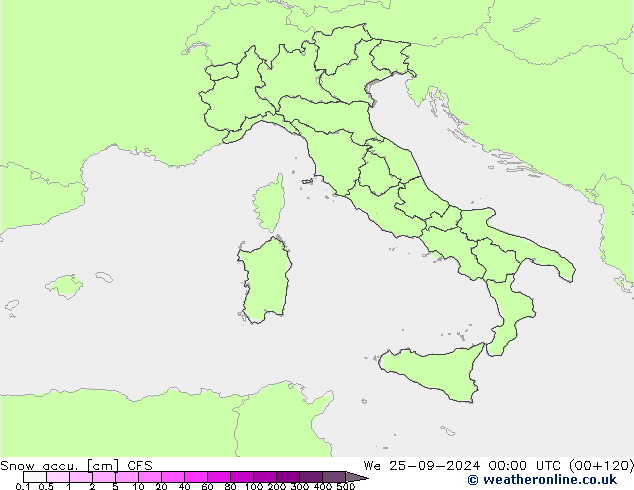 Snow accu. CFS Qua 25.09.2024 00 UTC