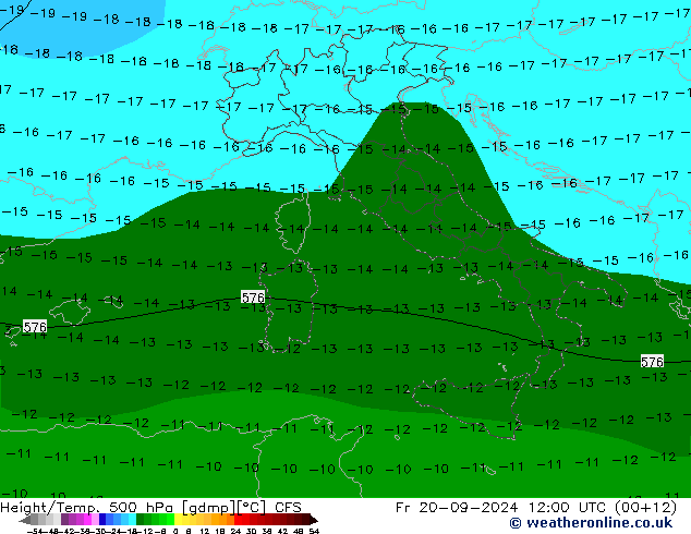 Height/Temp. 500 гПа CFS пт 20.09.2024 12 UTC