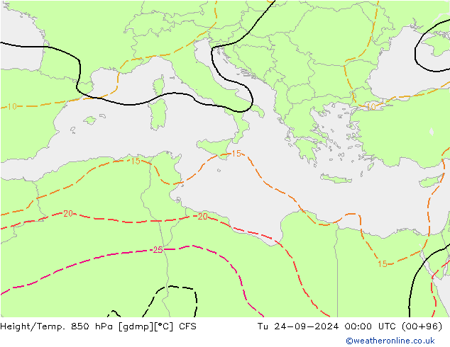 Height/Temp. 850 hPa CFS  24.09.2024 00 UTC