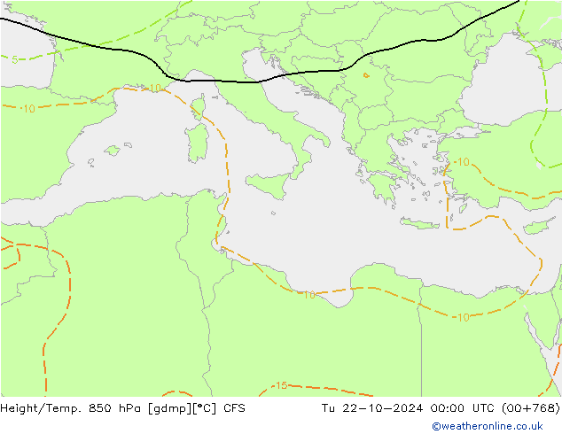 Height/Temp. 850 hPa CFS Tu 22.10.2024 00 UTC