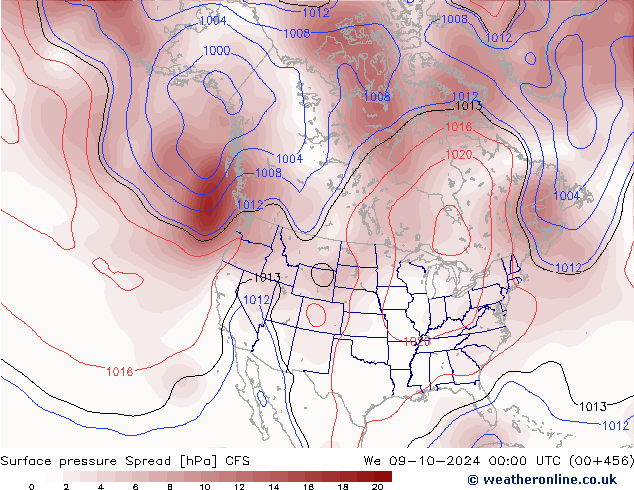 Pressione al suolo Spread CFS mer 09.10.2024 00 UTC