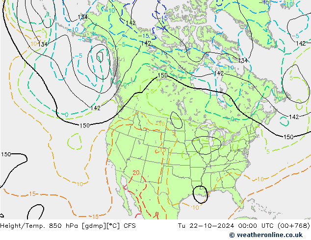 Height/Temp. 850 hPa CFS Tu 22.10.2024 00 UTC