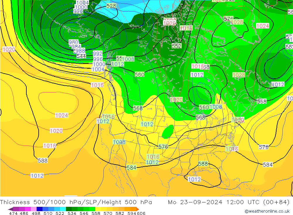 500-1000 hPa Kalınlığı CFS Pzt 23.09.2024 12 UTC