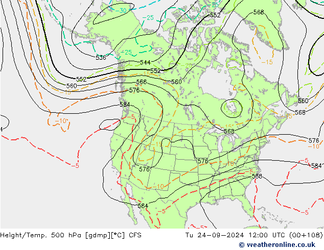 Height/Temp. 500 hPa CFS Út 24.09.2024 12 UTC