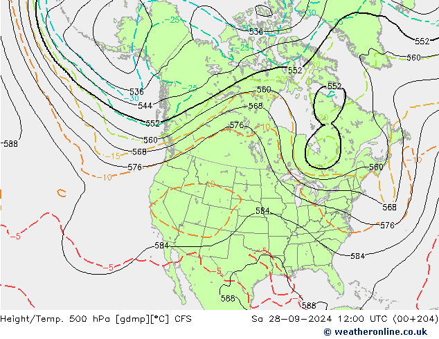 Yükseklik/Sıc. 500 hPa CFS Cts 28.09.2024 12 UTC