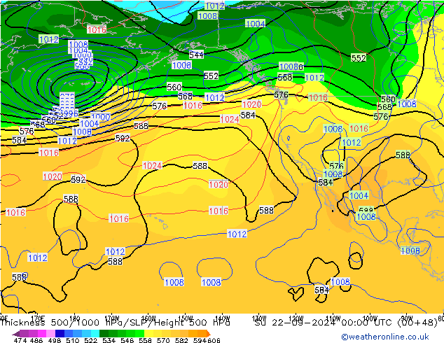 500-1000 hPa Kalınlığı CFS Paz 22.09.2024 00 UTC