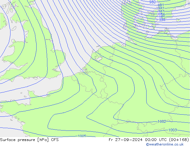 Luchtdruk (Grond) CFS vr 27.09.2024 00 UTC