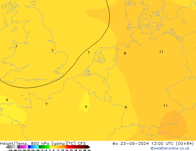 Height/Temp. 850 hPa CFS  23.09.2024 12 UTC