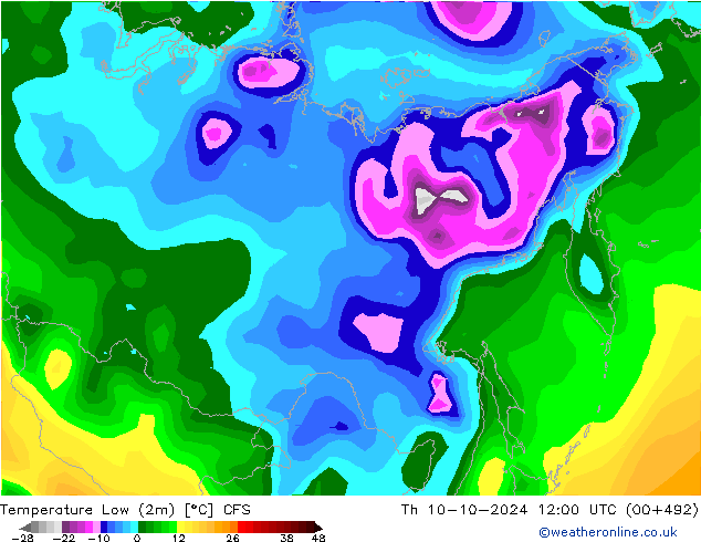 temperatura mín. (2m) CFS Qui 10.10.2024 12 UTC