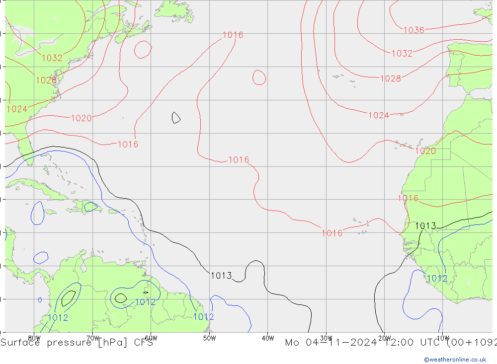 Atmosférický tlak CFS Po 04.11.2024 12 UTC