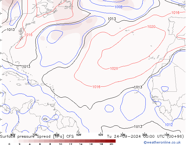 Pressione al suolo Spread CFS mar 24.09.2024 00 UTC