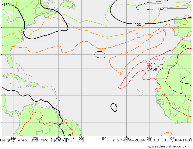 Height/Temp. 850 hPa CFS ven 27.09.2024 00 UTC