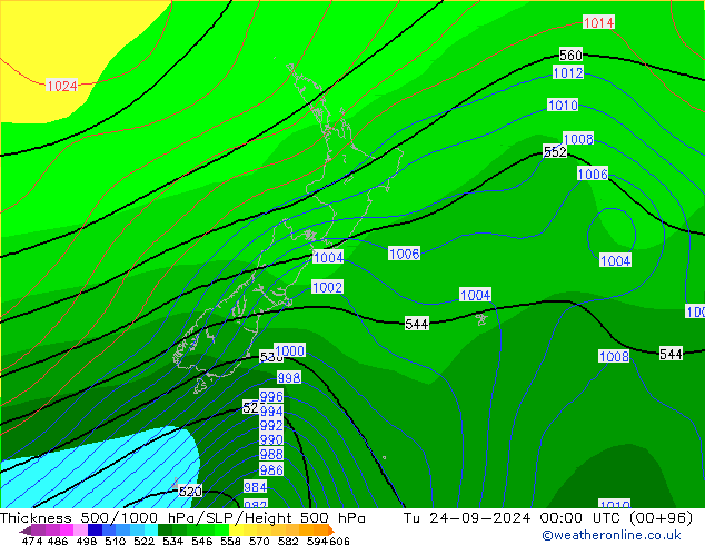 500-1000 hPa Kalınlığı CFS Sa 24.09.2024 00 UTC