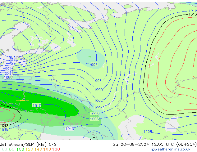 Jet stream/SLP CFS Sa 28.09.2024 12 UTC