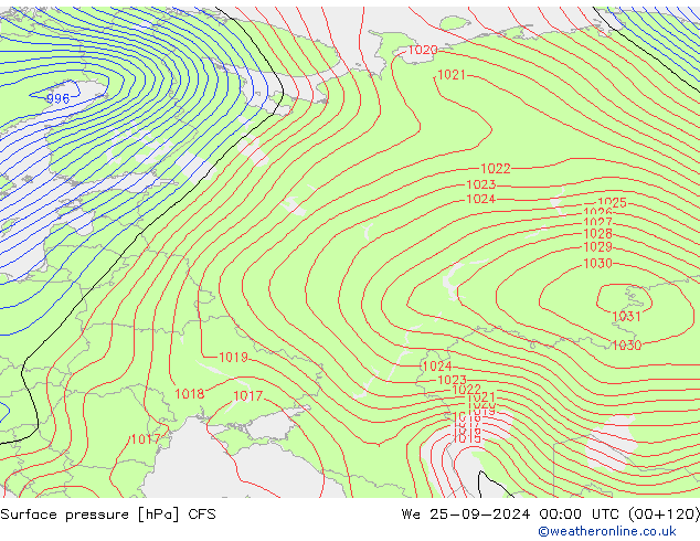 Pressione al suolo CFS mer 25.09.2024 00 UTC