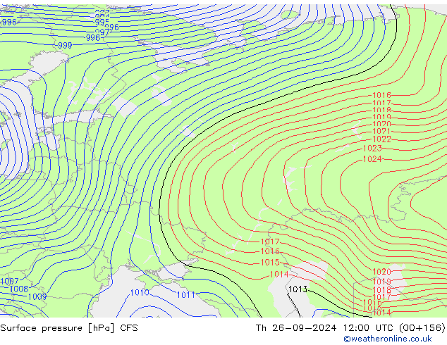 Atmosférický tlak CFS Čt 26.09.2024 12 UTC