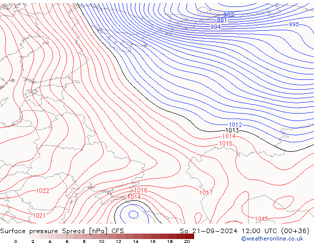 Surface pressure Spread CFS Sa 21.09.2024 12 UTC