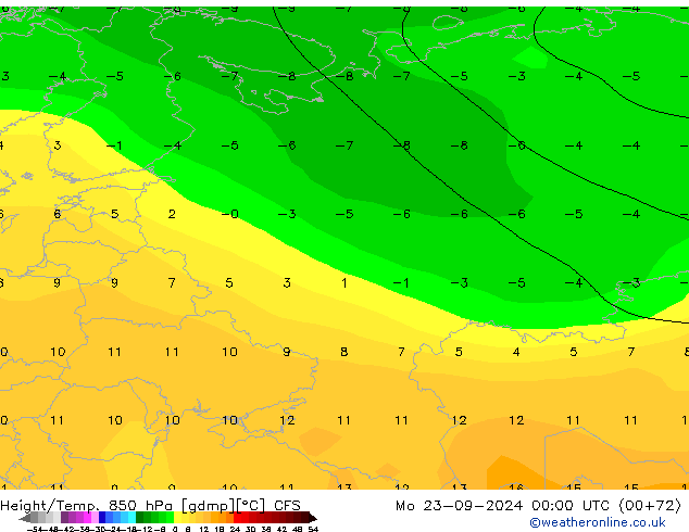 Geop./Temp. 850 hPa CFS lun 23.09.2024 00 UTC