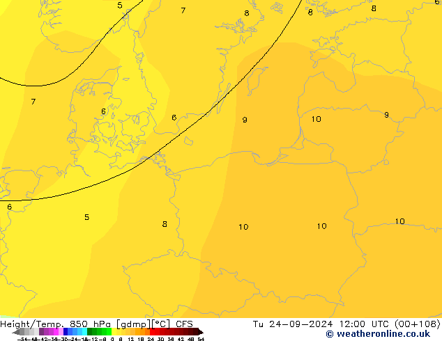 Hoogte/Temp. 850 hPa CFS di 24.09.2024 12 UTC