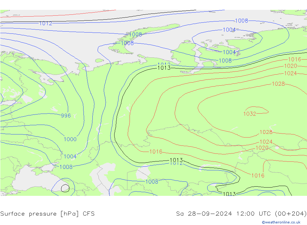 Atmosférický tlak CFS So 28.09.2024 12 UTC