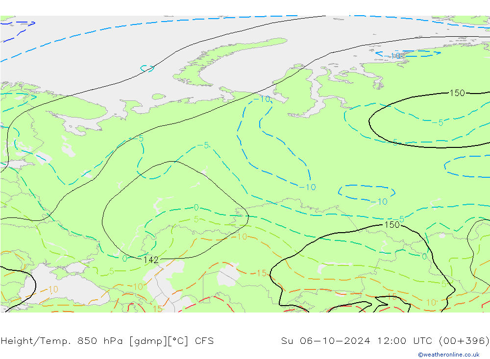 Hoogte/Temp. 850 hPa CFS zo 06.10.2024 12 UTC