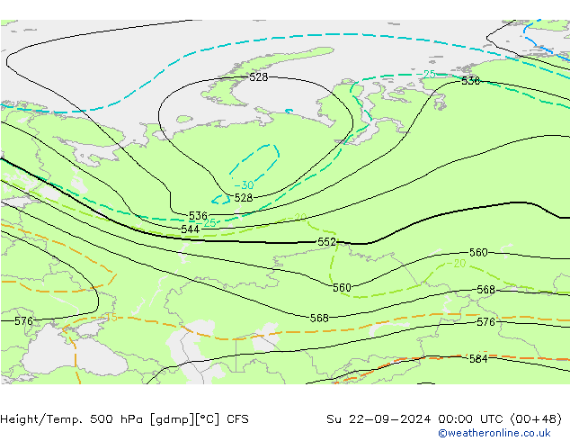 Height/Temp. 500 гПа CFS Вс 22.09.2024 00 UTC