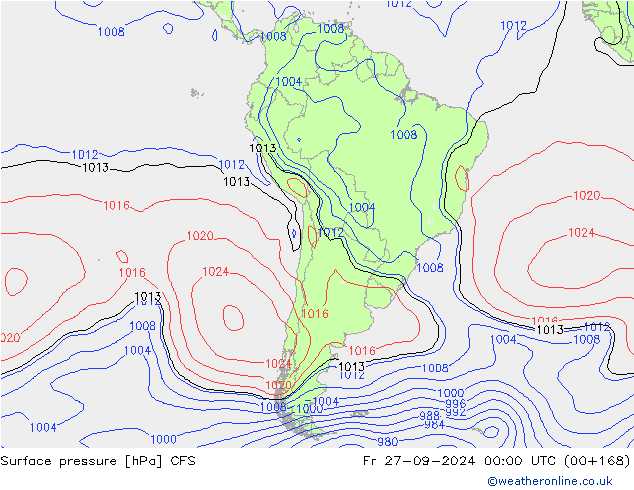 Surface pressure CFS Fr 27.09.2024 00 UTC