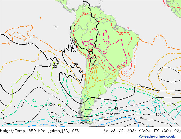 Hoogte/Temp. 850 hPa CFS za 28.09.2024 00 UTC