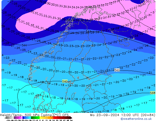 Height/Temp. 500 гПа CFS пн 23.09.2024 12 UTC