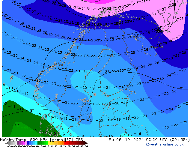 Geop./Temp. 500 hPa CFS dom 06.10.2024 00 UTC