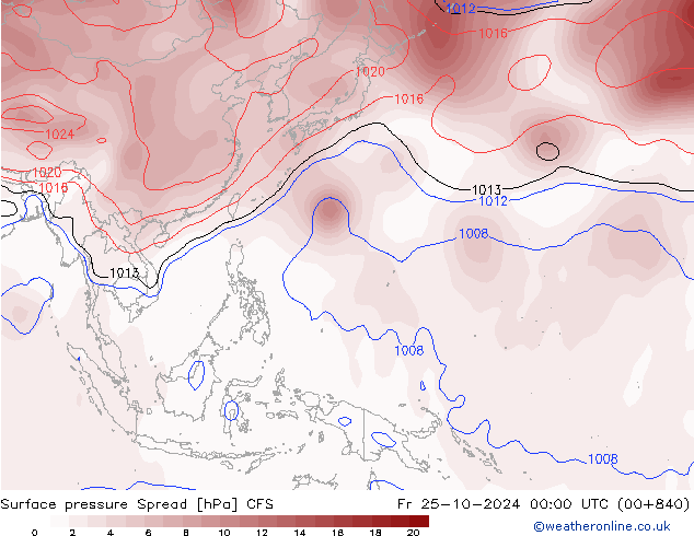 Luchtdruk op zeeniveau Spread CFS vr 25.10.2024 00 UTC