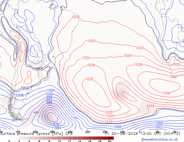 Presión superficial Spread CFS vie 20.09.2024 12 UTC