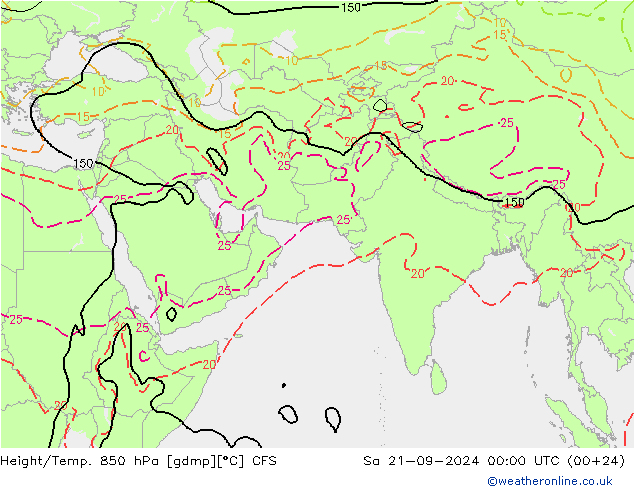 Height/Temp. 850 гПа CFS сб 21.09.2024 00 UTC