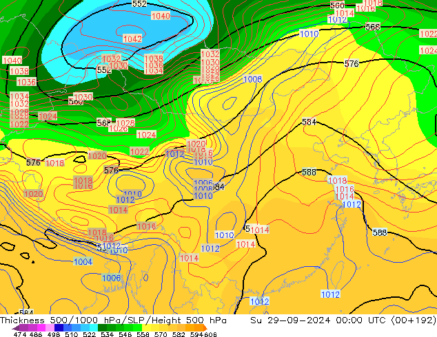 Thck 500-1000hPa CFS 星期日 29.09.2024 00 UTC