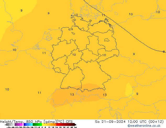 Height/Temp. 850 hPa CFS 星期六 21.09.2024 12 UTC