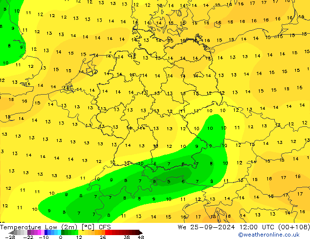 Tiefstwerte (2m) CFS Mi 25.09.2024 12 UTC