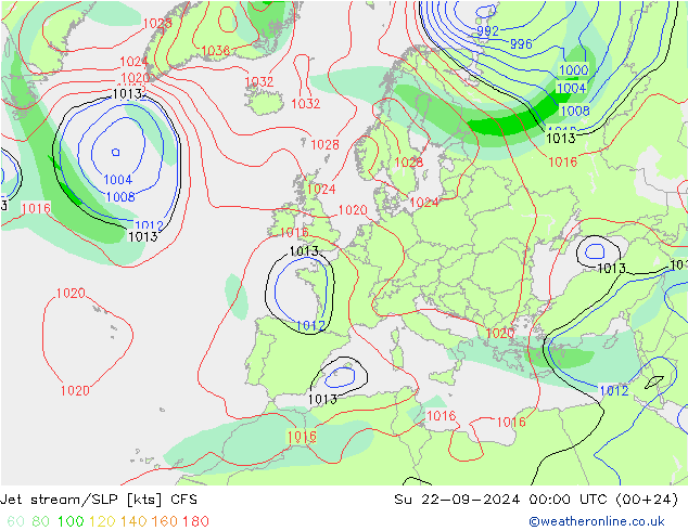 高速氣流/地面气压 CFS 星期日 22.09.2024 00 UTC