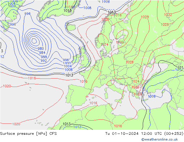 Surface pressure CFS Tu 01.10.2024 12 UTC